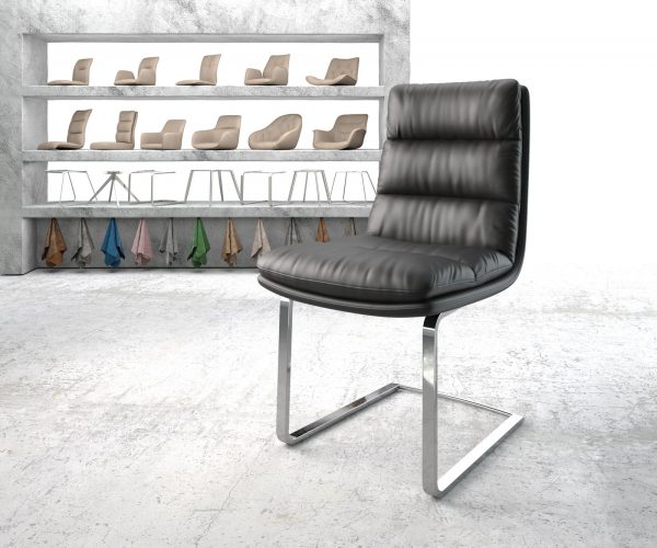 Jídelní židle Abelia-FlexPravá Kůže Černá Cantilever Flat Chrome-plated