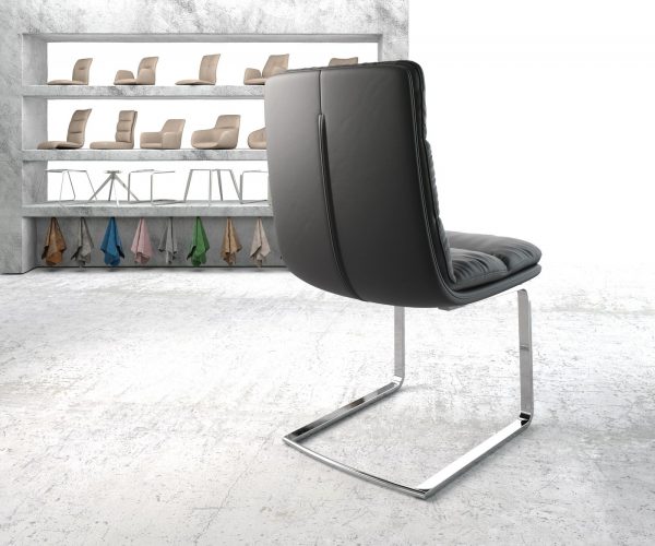 Jídelní židle Abelia-FlexPravá Kůže Černá Cantilever Flat Chrome-plated - Image 3
