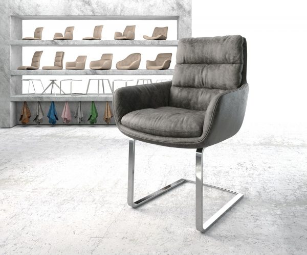 Jídelní židle Abelia-Flex s područkami Šedá Vintage Cantilever Flat chromovaná