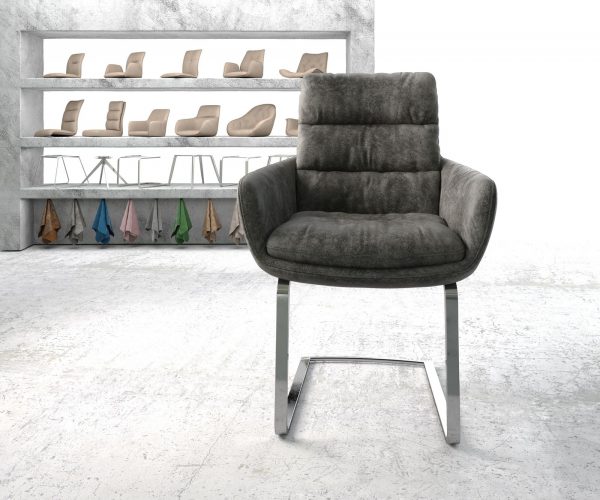 Jídelní židle Abelia-Flex s područkami Šedá Vintage Cantilever Flat chromovaná - Image 2