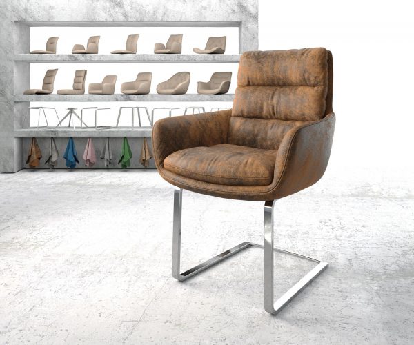 Jídelní židle Abelia-Flex s područkami Hnědá Vintage Cantilever plochá chromovaná
