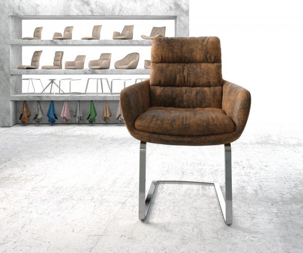 Jídelní židle Abelia-Flex s područkami Hnědá Vintage Cantilever plochá chromovaná - Image 2