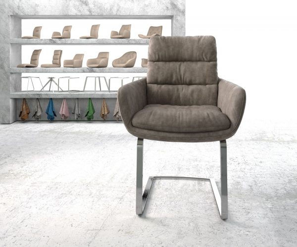 Jídelní židle Abelia-Flex s područkami Taupe Vintage Cantilever Flat chromovaná - Image 2
