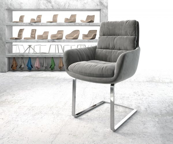 Jídelní židle Abelia-Flex s područkami Samet Šedá Cantilever Flat chromovaná
