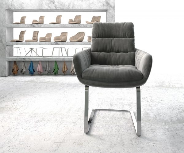 Jídelní židle Abelia-Flex s područkami Samet Šedá Cantilever Flat chromovaná - Image 2