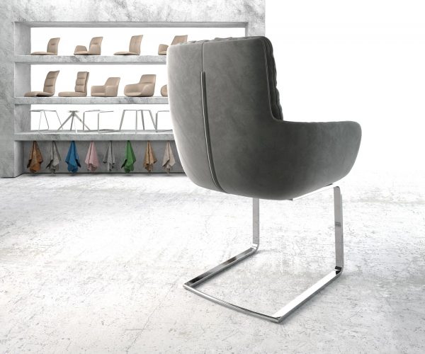 Jídelní židle Abelia-Flex s područkami Samet Šedá Cantilever Flat chromovaná - Image 3
