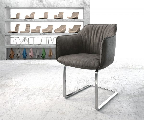 Houpací židle Elda-Flex s područkami Antracit Vintage Cantilever Flat Chrome