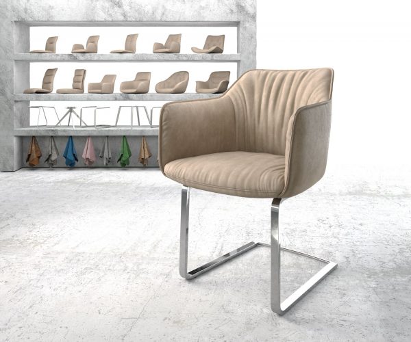 Jídelní židle Elda-Flex s područkami Béžová Vintage Cantilever plochá chromovaná