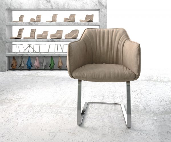 Jídelní židle Elda-Flex s područkami Béžová Vintage Cantilever plochá chromovaná - Image 2