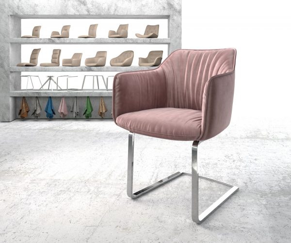 Otočná židle Elda-Flex s područkami Velvet Rosé Cantilever Flat Chrome
