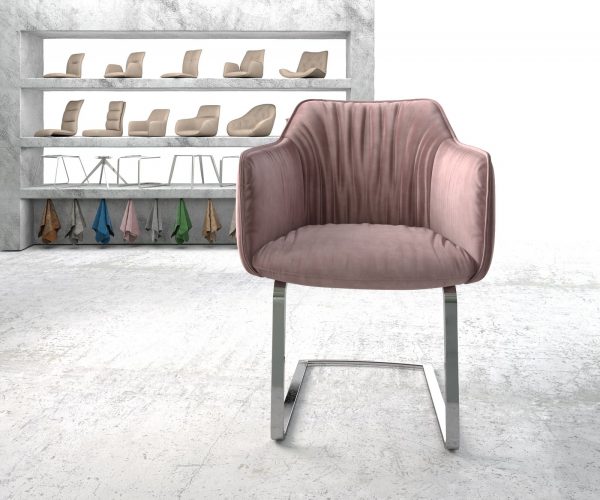 Otočná židle Elda-Flex s područkami Velvet Rosé Cantilever Flat Chrome - Image 2