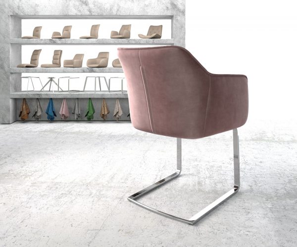 Otočná židle Elda-Flex s područkami Velvet Rosé Cantilever Flat Chrome - Image 3
