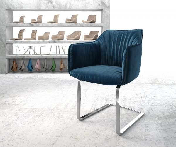 Otočná židle Elda-Flex s područkami Velvet Blue Cantilever Flat Chrome