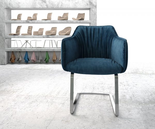 Otočná židle Elda-Flex s područkami Velvet Blue Cantilever Flat Chrome - Image 2