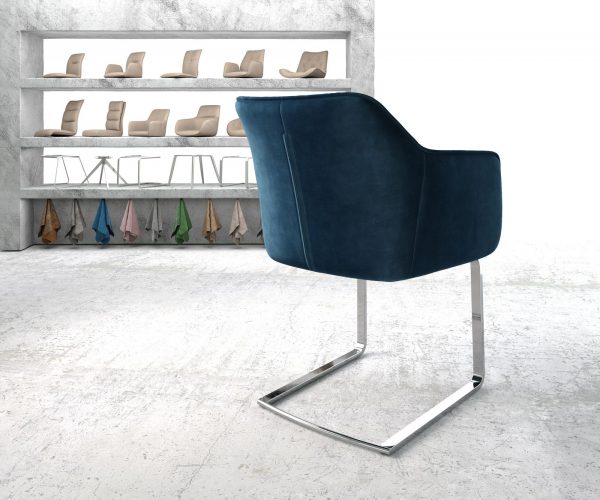 Otočná židle Elda-Flex s područkami Velvet Blue Cantilever Flat Chrome - Image 3