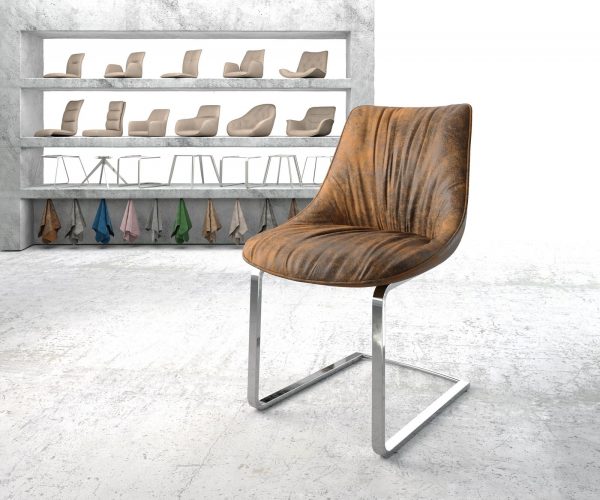 Otočná židle Elda-Flex Brown Antique Cantilever Flat Chrome