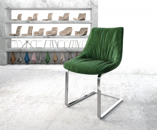 Otočná židle Elda-Flex Velvet Green Cantilever Flat Chrome