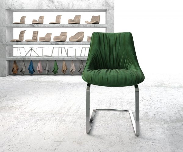 Otočná židle Elda-Flex Velvet Green Cantilever Flat Chrome - Image 2