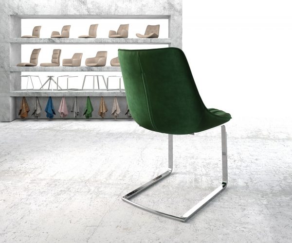 Otočná židle Elda-Flex Velvet Green Cantilever Flat Chrome - Image 3