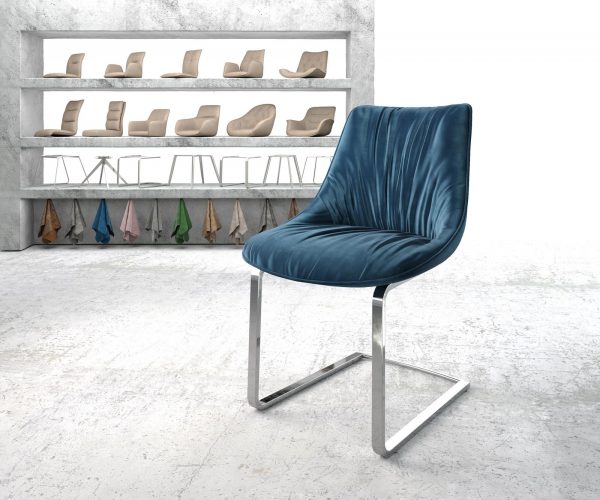 Otočná židle Elda-Flex Velvet Blue Cantilever Flat Chrome
