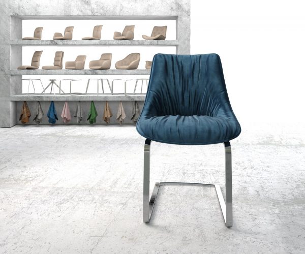 Otočná židle Elda-Flex Velvet Blue Cantilever Flat Chrome - Image 2
