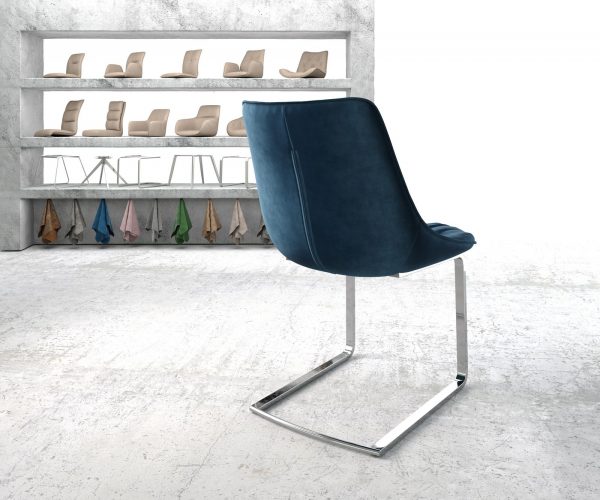 Otočná židle Elda-Flex Velvet Blue Cantilever Flat Chrome - Image 3