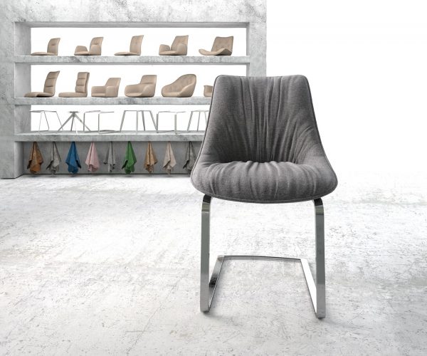 Otočná židle Elda-Flex Textured Fabric Light Grey Cantilever Flat Chrome - Image 2