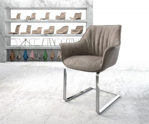 Jídelní židle Keila-Flex s područkami Taupe Vintage Cantilever Flat chromovaná