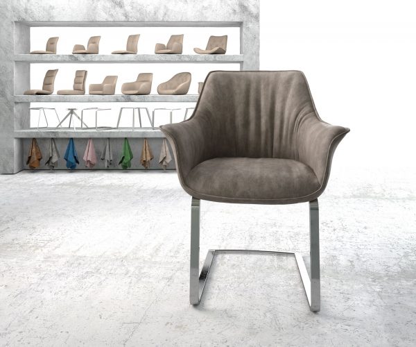 Jídelní židle Keila-Flex s područkami Taupe Vintage Cantilever Flat chromovaná - Image 2