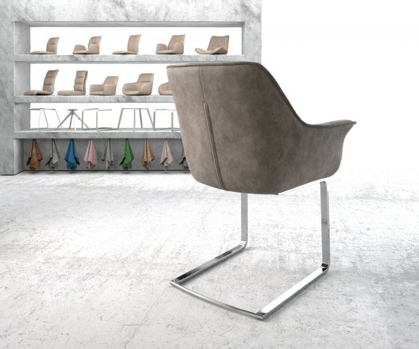 Jídelní židle Keila-Flex s područkami Taupe Vintage Cantilever Flat chromovaná - Image 3