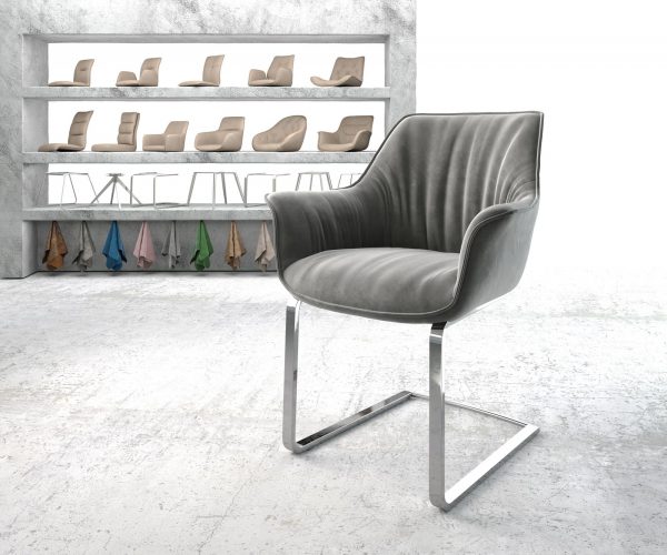 Jídelní židle Keila-Flex s područkami Samet Šedá Cantilever Flat chromovaná