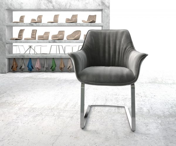 Jídelní židle Keila-Flex s područkami Samet Šedá Cantilever Flat chromovaná - Image 2