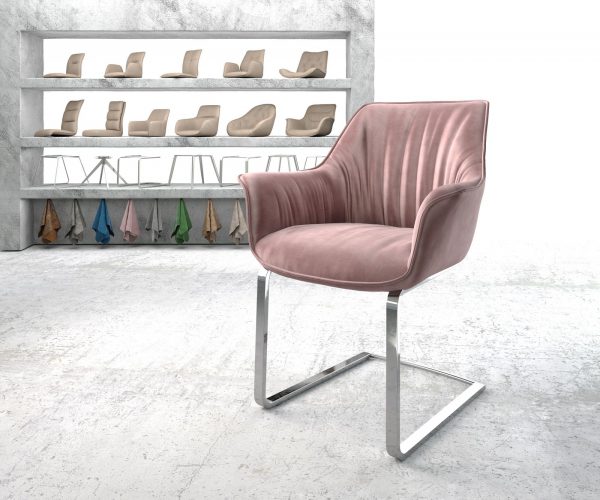 Houpací židle Keila-Flex Velvet Rosé Cantilever Flat Chrome