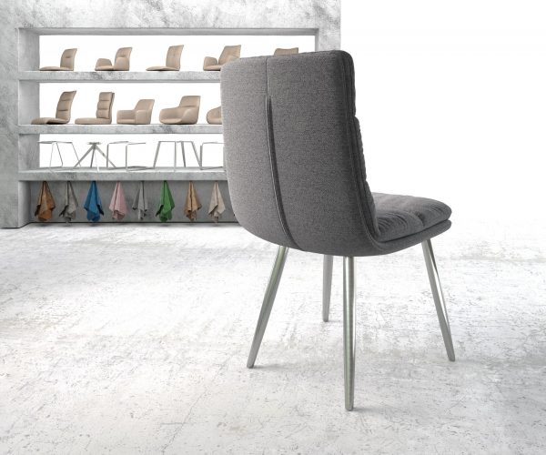 Jídelní židle Abelia-Flex s texturovanou látkou světle šedá 4-nohá kuželová nerezová ocel - Image 3