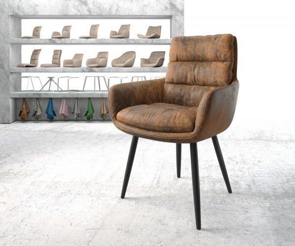 Jídelní židle Abelia-Flex s područkami Hnědá Vintage 4-nohá kónická Černá