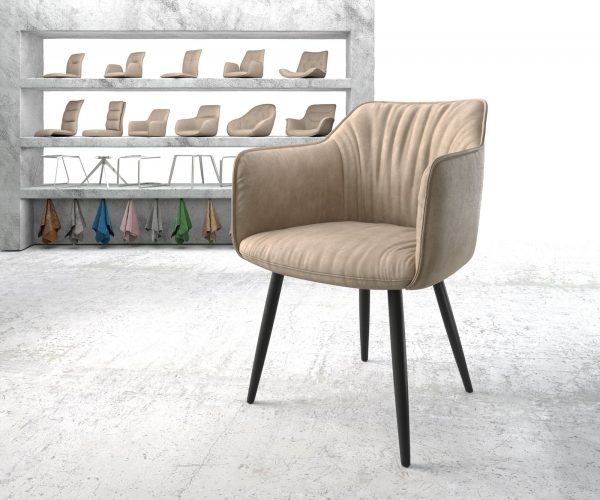Jídelní židle Elda-Flex s područkami Béžová Vintage 4-nohá kónická Černá