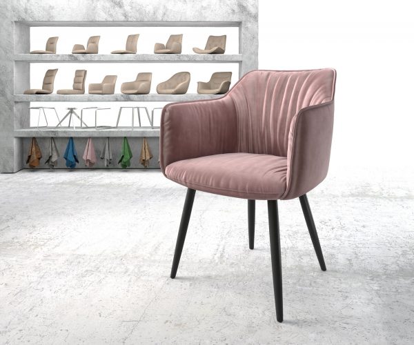 Křeslo Elda-Flex s područkami velvet rosé 4-nohé kónické černé