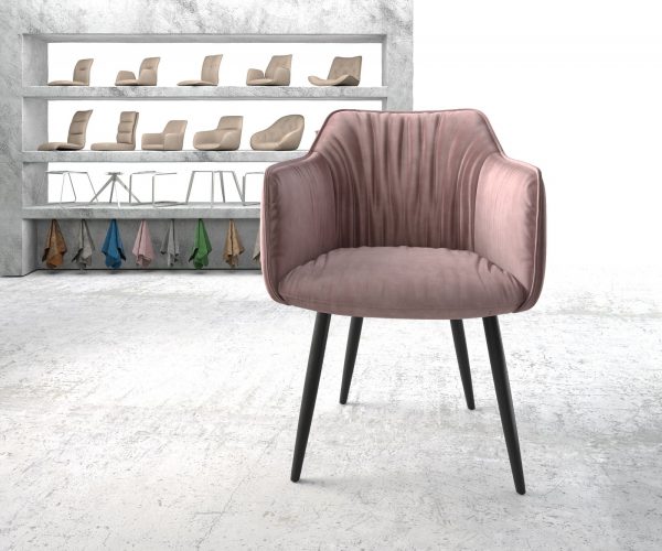 Křeslo Elda-Flex s područkami velvet rosé 4-nohé kónické černé - Image 2