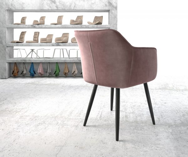 Křeslo Elda-Flex s područkami velvet rosé 4-nohé kónické černé - Image 3