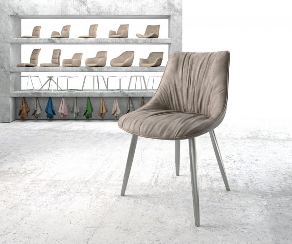Jídelní židle Elda-Flex taupe vintage zaoblená podnož nerezové oceli