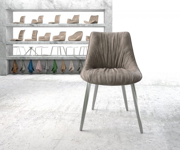 Jídelní židle Elda-Flex taupe vintage zaoblená podnož nerezové oceli - Image 2