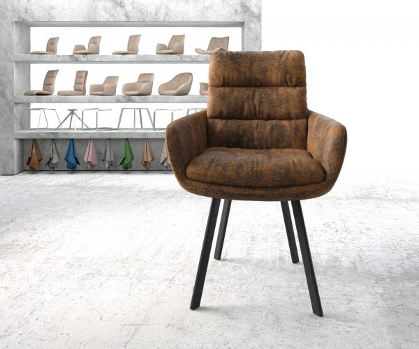 Jídelní židle Abelia-Flex s područkami Hnědá Vintage 4-nohá oválná Černá - Image 2