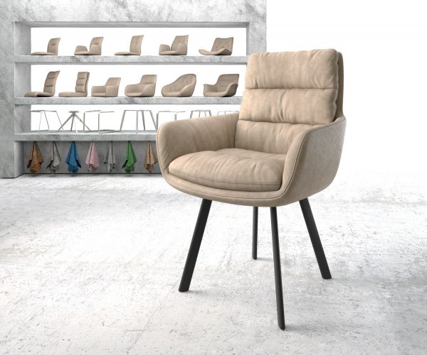 Jídelní židle Abelia-Flex s područkami Béžová Vintage 4-nohá oválná Černá