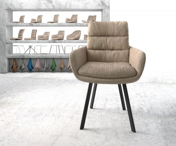 Jídelní židle Abelia-Flex s područkami Béžová Vintage 4-nohá oválná Černá - Image 2