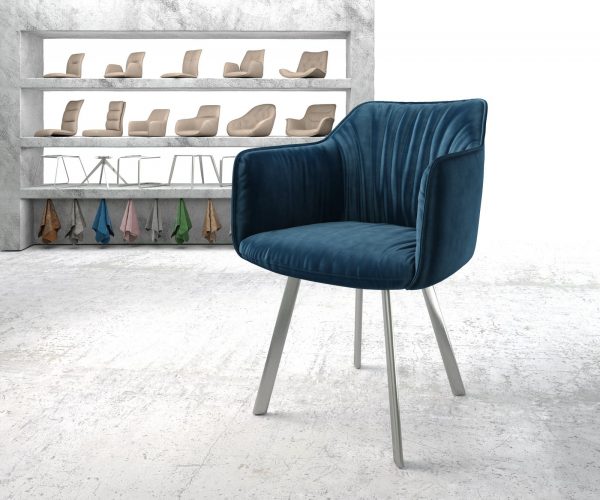 Křeslo Elda-Flex s područkami Velvet Blue 4-nohý ovál Nerezová ocel