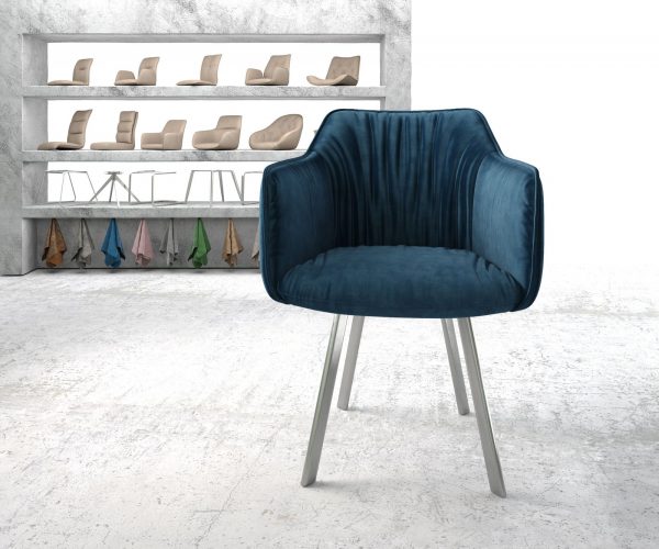 Křeslo Elda-Flex s područkami Velvet Blue 4-nohý ovál Nerezová ocel - Image 2