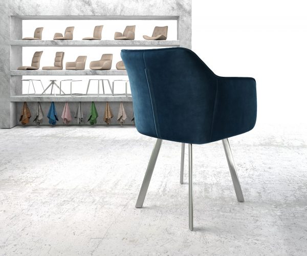 Křeslo Elda-Flex s područkami Velvet Blue 4-nohý ovál Nerezová ocel - Image 3