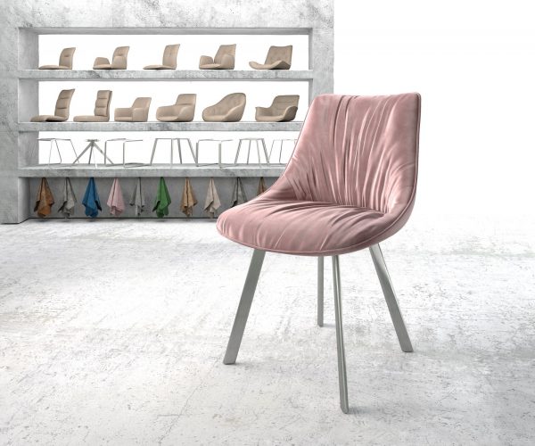 Jídelní židle Elda-Flex Velvet Rosé čtyřnohá oválná nerezová ocel