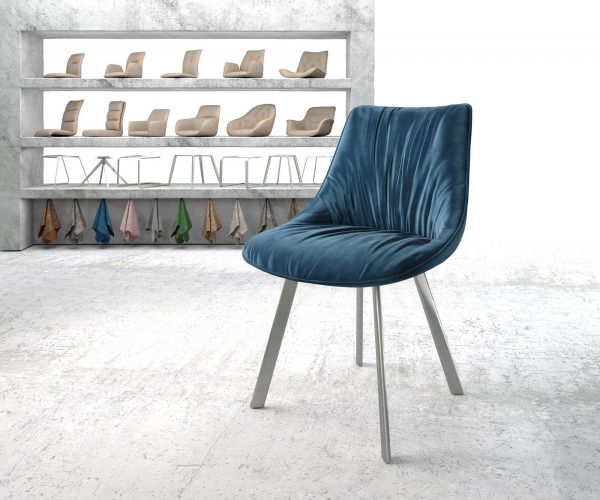 Jídelní židle Elda-Flex Velvet Blue čtyřnohá oválná nerezová ocel