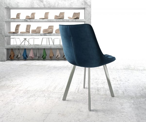 Jídelní židle Elda-Flex Velvet Blue čtyřnohá oválná nerezová ocel - Image 3